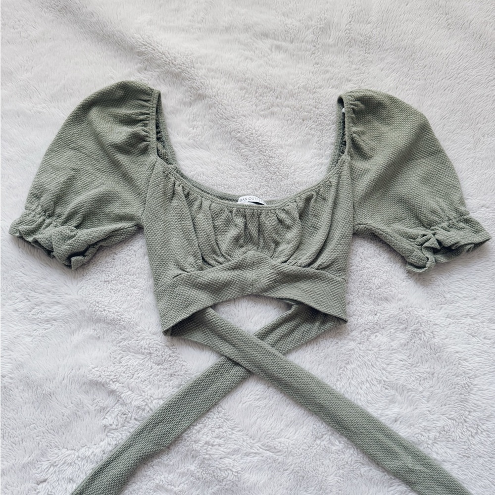 Urban Outfitters Green Puff Sleeve Crop Blouse